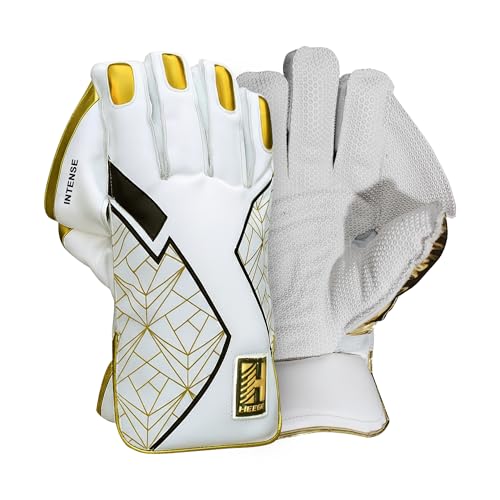 Image of Heega Intense White PU Leather Cricket Wicket Keeping Gloves Suitable for Professional Players | Durable Construction, Superior Grip, High-Density Finger Protection, Ergonomic Design (Size - Men)