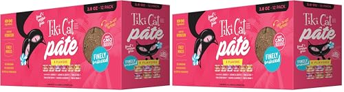 Image of Tiki Cat Grill Pate Variety Pack, Combinations of Real Flaked Fish, Wet High-Protein & High-Moisture Cat Food, 2.8 oz. Cans, 12 Count (Pack of 2)