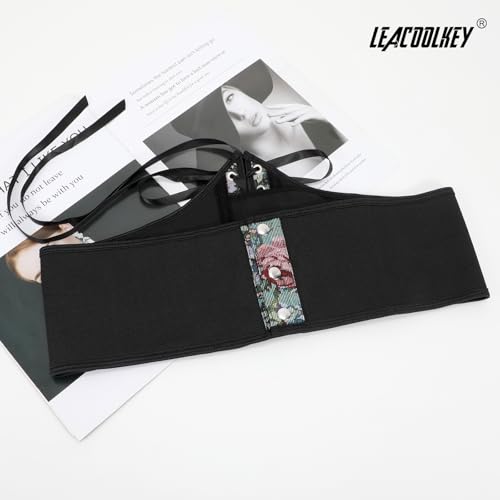 LEACOOLKEY Women Floral Corset Belt Lace-up Tied Waspie Wide Waist Belt Renaissance Costume Corset Belt2