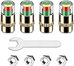 4 Pcs Car Tire Pressure Cap Monitor Valve Stem Caps, Anti-Theft Car Tire Pressure Monitor with Wrench&Nut, Sensor Indicator 3 Color Eye Alert Universal for Motorcycles SUVs Bike Bicycle Trucks (Gold)