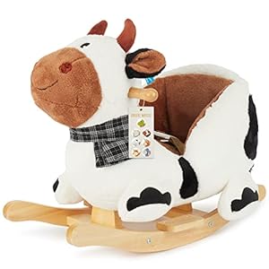 Bieco Plüsch Schaukeltier Kuh ‚Bauernhof’| Kinder Schaukelstuhl | Sicherheitsgurt | Baby Schaukel | Schaukel Kleinkind | Schaukeltier Baby Zimmer | Baby Schaukelwippe ab 9 Monate | Schaukelpferd Holz