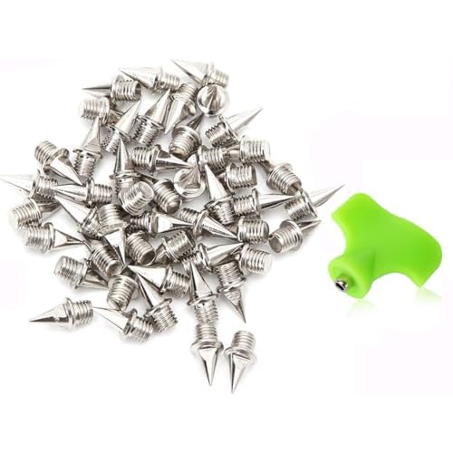 AUGSUN 110pcs 3/8inch Stainless Steel Track and Cross Country Spikes with Spike Wrench, Replacement Spikes for Sprint Sports Short Running Shoes