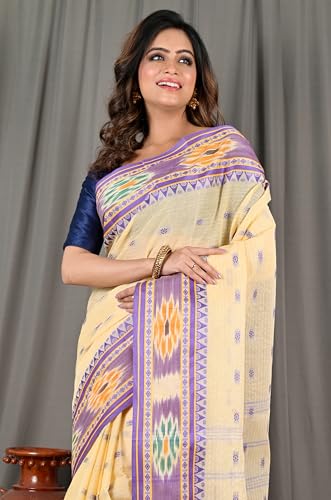 Image of eC ESHA'S COLLECTION Women's Traditional Pure Cotton Katki Tant Saree Without Blouse Piece