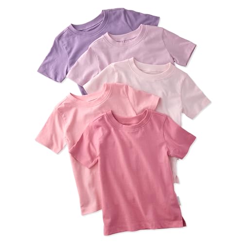 Butterblu Baby Taylor 5-Pack Short Sleeve T 100% Organic Cotton Tee Shirts Tops for Infant to Toddler Girls, Boys​, Pink, 2 Years
