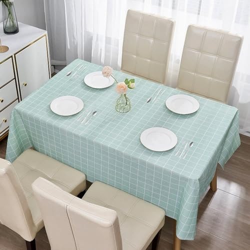Blue Checkered PVC Table Cloth 137*180cm, Wipeable Waterproof Rectangular Table Cover, Outdoor Indoor Tablecloth for Party,Picnic