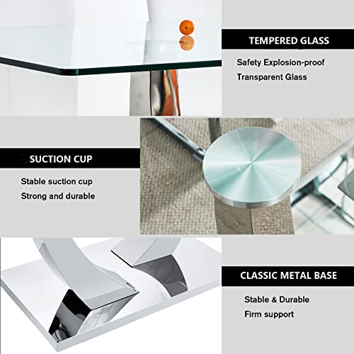 63" Glass Dining Table For 4 To 6 People, Modern Minimalist Kitchen Table With Tempered Glass Tabletop And Metal Base, Large Rectangle Dining Room Table For Kitchen Dining Living Meeting Room #TOP3