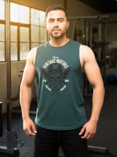 Image of Rigo Stylish Cotton Printed Vest for Men | Round Neck,Regular Fit, Sleeveless T-Shirt Vest for Men | Casual Innerwear Sando for Men & Boys - Perfect for Workouts Gym, Vacations, and Beaches
