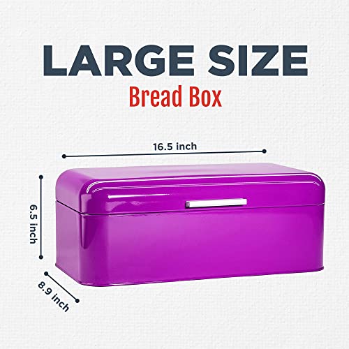 Culinary Couture Large Purple Bread Box For Kitchen Countertop - Bread Storage Container - Powder-Coated Stainless Steel Vintage Bread Boxes For Kitchen Counters - Bonus Recipe Ebook #TOP1