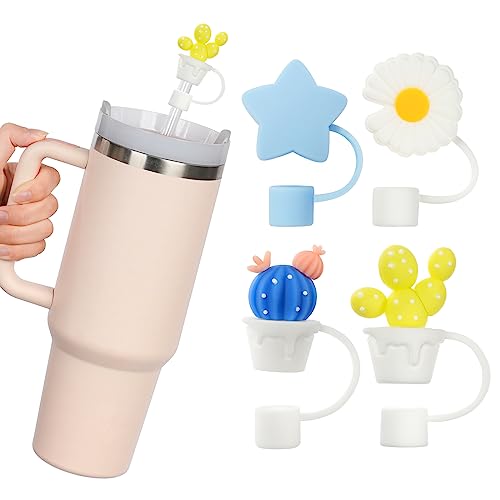 AUAUY 4PCS Tapas de Pajitas para Stanley Cup, 10mm Cactus Cubiertas de Pajitas, Cubierta de Paja Prueba de Polvo Reutilizables, Pajitas Tapa Consejos para Stanley Accesorios, Cubierta Puntas Pajita