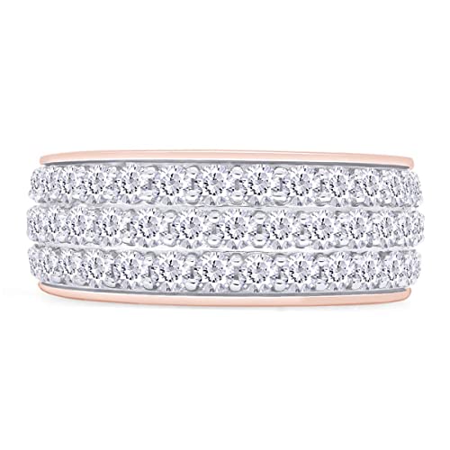 AFFY Round Cut Sparkling White Cubic Zirconia 3-Row Full Eternity Wedding Anniversary Band Ring In 14k Gold Over Sterling Silver2