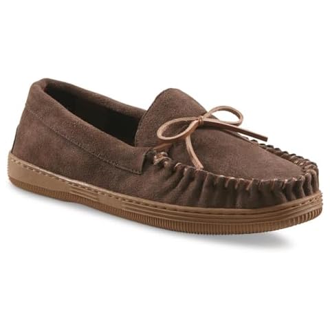 HUNTRITE Trapper Men’s Moccasins Shoes, Indoor and Outdoor Leather Slippers Rootbeer 11D (Medium) Cover