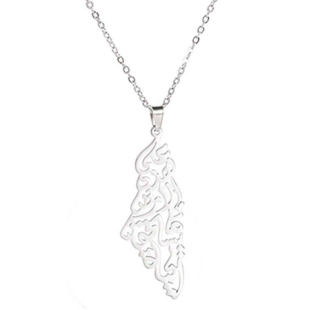 Lpitoy Men's Silver Israel And Palestine Map Pendant Necklaces Palestine Map Necklace Middle East Jewelry Gifts For Wo