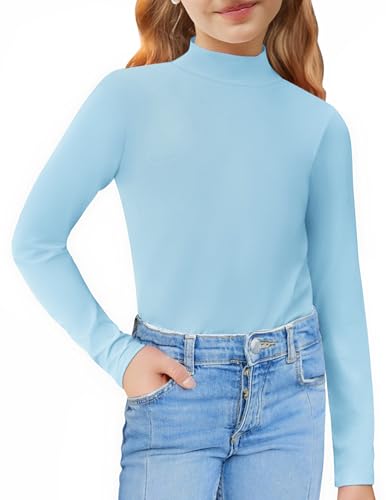 Image of Arshiner Girls Long Sleeve Mock Turtleneck Shirts Slim Fit Base Layer Top