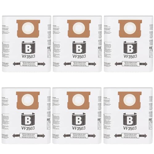 VF3503 Shop Vac Bags for Ridgid 5 to 10 Gallon Wet Dry Vacuums -6Pack Vacuum Bags Replacement for WD5500, VAC5000, WD0670, WD6425, HD0918, WD0970, WD0975, WD1060, 50328/1000RV, WD10220