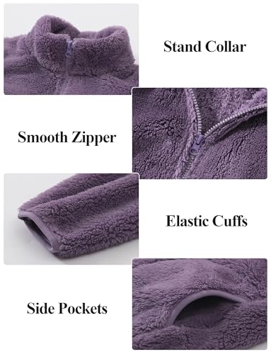 SEAUR Girls Sherpa Jacket Teen Fleece Warmth Zipper Jackets Long Sleeve Stand Collar Basic Outwear with Utility Pockets4