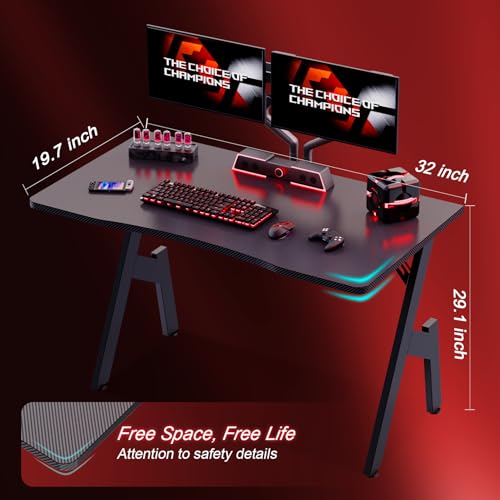 HLDIRECT Gaming Desk 32 Inch Gamer Desk Carbon Fiber Surface Computer Workstation Home Office Ergonomic PC Desk Simple Gaming Table for Gaming Home Small Space, Black - Image 4