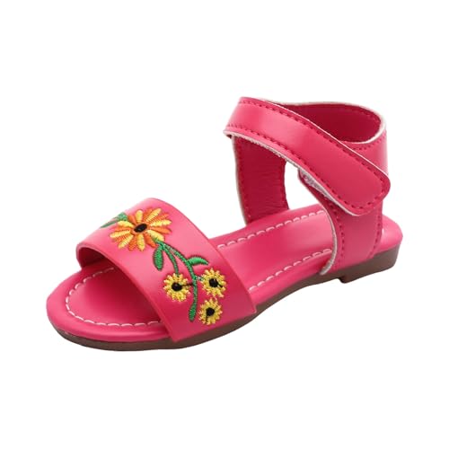 Toddler Girl Sandals Kids Floral Embroidered Open Toe Bohemian Summer Casual Ankle Strap Princess Flat Sandal Shoes