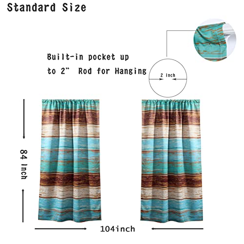 Yokii Rustic Country Blackout Curtains For Living Room Bedroom Cabin Windows 84 Inch Length 2 Curtain Panels Retro Barn Wood Teal Green Cottage Shabby Window Treatments Draperies Room Darkening #TOP5