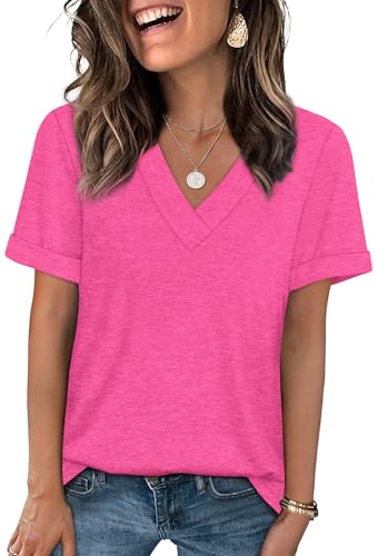 WIHOLL Summer Tops for Women Dressy Casual Short Sleeve Shirts V Neck Loose Fit Basic Cute Tops for...