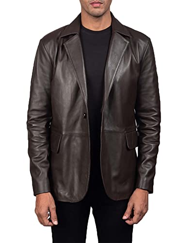 The Jacket Maker Daron Men's Black and Brown Leather Blazer | Sheepskin Button-Down Brown and Black Leather Blazer for Men