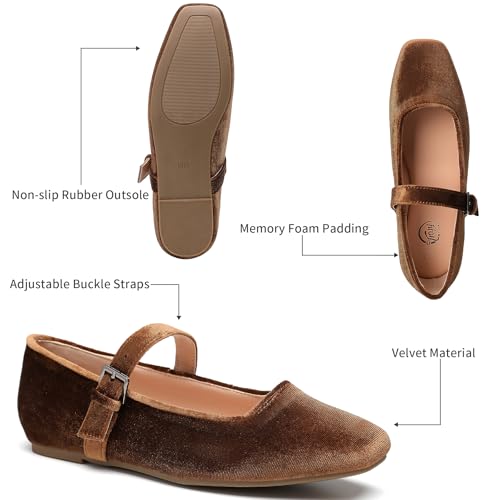 Image of Trary Mary Jane Shoes Women Woven Flats for Women Dressy Ballet Flats Squared Toe Mary Jane Flats Shoes