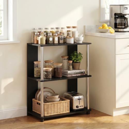 Image of Furinno Jaya Simple Design 3-Tier Bookcase /Bookshelf /Display Rack with Stainless Steel Tubes, Americano