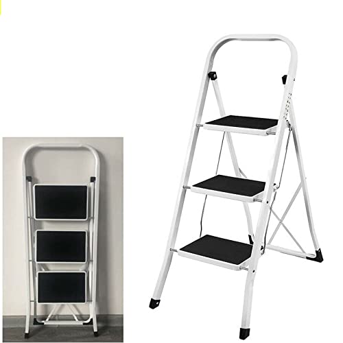 3 Step Ladder Heavy Duty Steel Folding Ladder Portable Foldable Stepladder Non Slip Tread Safety 3 Step Stool Ladder Folding Design 3 Step Steel Ladder For Home/Kitchen/Garage 150Kg Max Capacity #TOP3