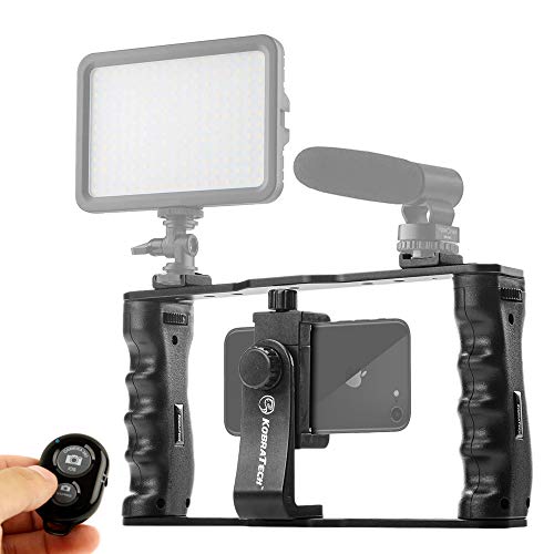 KobraTech Smartphone Video Rig - The UltraGrip Pro iPhone Rig & Single Grip Handle - with Phone Mount & Bluetooth Remote