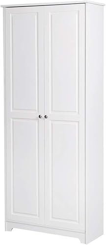 Karl home Armario de almacenamiento blanco con puertas, despensa de cocina con estantes ajustables, armario alto de despensa para lavandería,