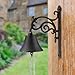 Decorative Iron Wall Mounted Bell with Rope Pull, Rustic Dinner Bell for Ship School Reception Church,Manually Shaking Doorbell for Outside Porch Garden,Black