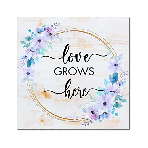 Plaque en bois rustique pour salon et entrée avec motif floral suspendu de 40 cm