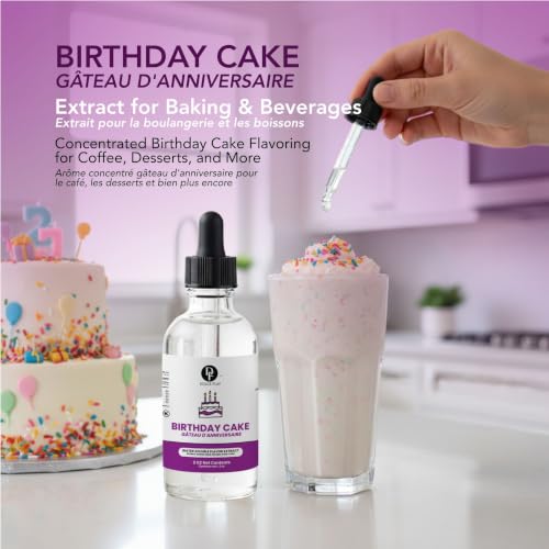 Image of Dolce Flav Birthday Cake Extract - 2 Ounce Water-Soluble Kosher, Sugar-Free, Concentrated Festive Cake Flavoring for Frostings, Cupcakes & Desserts, Includes Measured Dropper