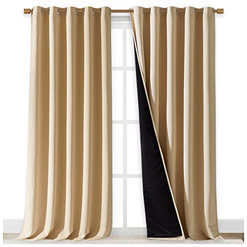 Image of NICETOWN Thermal Insulated 100% Blackout Curtains, Cold Noise Reducing Performance Drapes with Black Lining, Full Light Blocking Panels for Patio (Biscotti Beige, 1 Pair, 70 inches x 95 inches)