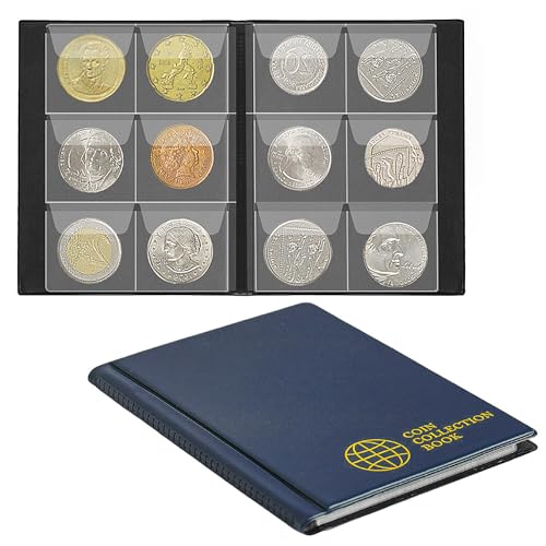 Album de Collection de pièces de Monnaie 60 Poches - 4,5x4,5 cm/1,8x1,8 Pouces Porte-Monnaie Livre Album de Stockage D'Argent Penny Pocket pour...
