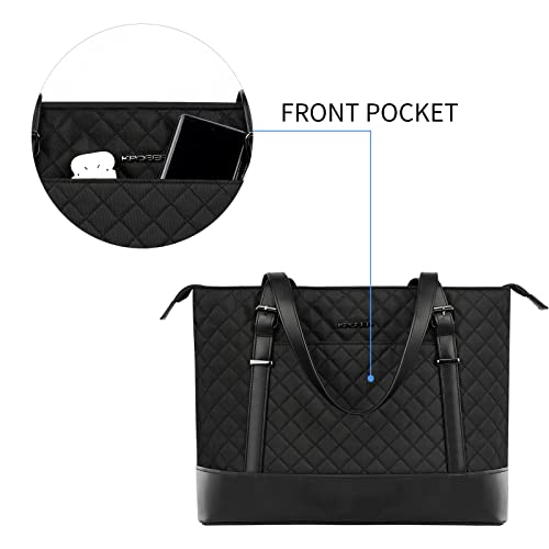 KROSER Laptop Damen Handtasche Schwarz Elegant Laptop Tasche 15,6 Zoll Große Leichte Tote Bag für Business/Schule/Reisen-MEHRWEG