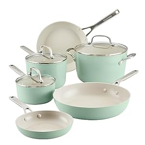 KitchenAid Hard Anodized Ceramic Ceramic Nonstick Cookware Pots and Pans Set, 9 Piece – Pistachio