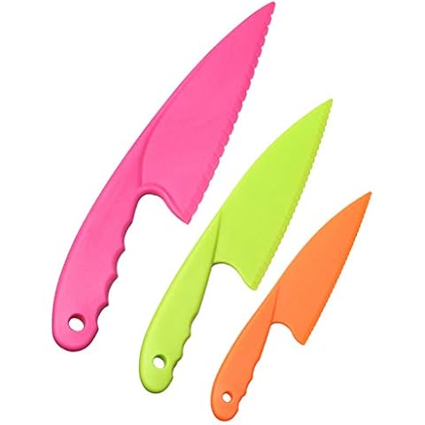 pengxiaomei 3Pcs Plastic Kitchen Knife Set, Nylon Kitchen Knives for Kids, Safe Colorful Plastic Cooking Knives for Children, for Lettuce Salads or Cakes Cover