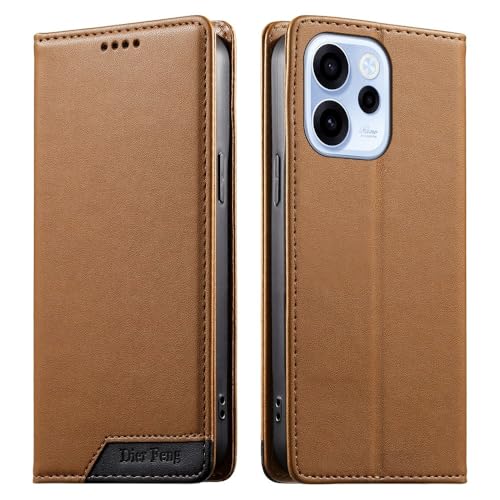 Étui Oppo Reno 12 5G marron housse antichoc portefeuille magnétique