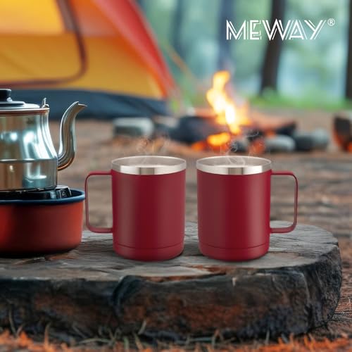 Image of MEWAY 12oz Coffee Mug With Handle 4 Pack Bulk,Stainless Steel Insulated Travel Tumblers With Sliding Lid,Double Wall Vacuum Camping Cup for Hot & Cold Drinks Tea (Red,Set of 4)