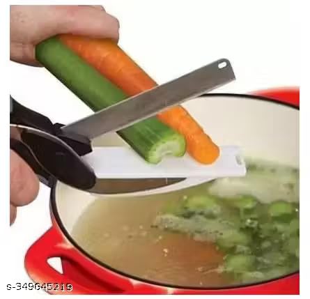 Image of 4 in 1 Clever Knife, Kitchen Scissors used for cut vegetable etc /Smart Cutter /Fish Scaler /Leaf Cutter /Scissor with Spring Locking Hinge (Stainless Steel, Black) pack of 1