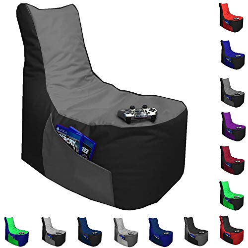 Sitzsack Big Gamer Lounge Ø 80cm Sessel mit EPS Sytropor Füllung In & Outdoor Erwachsene Riesensitzsack Sitzsäcke Sessel Kissen Sofa Sitzkissen Bodenkissen Gaming (Schwarz + Anthrazit)