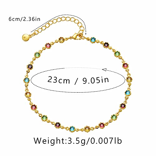18K Gold Plated Anklet, Adjustable Bohemian Square Coloured Zirconia Anklet, Beach Holiday Jewellery For Women - Image 6