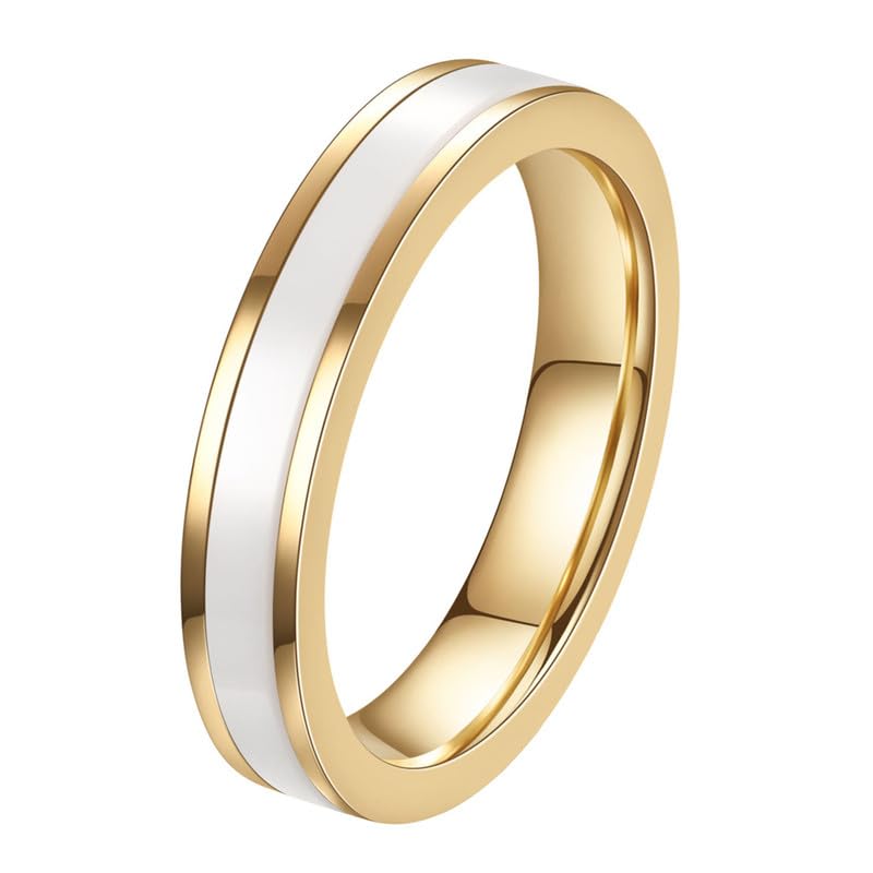 Joievievie 4MM Bague en Céramique Blanche Acier Inoxydable Doré Bague Alliance Fiançailles Mariage pour Femme Fille Taille 57