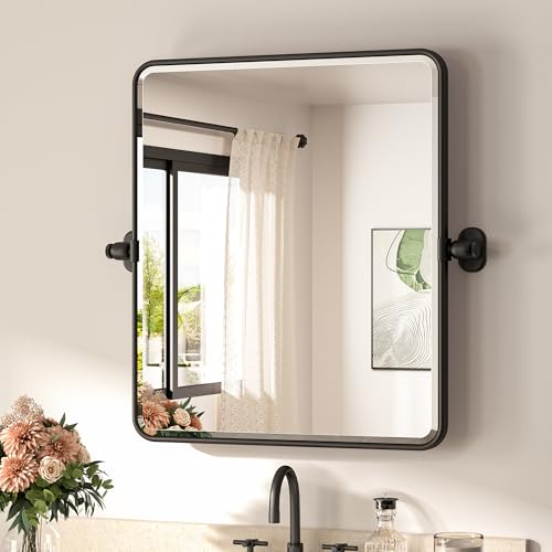 TETOTE Pivot Mirror for Bathroom 20 x 24 Black Pivoting