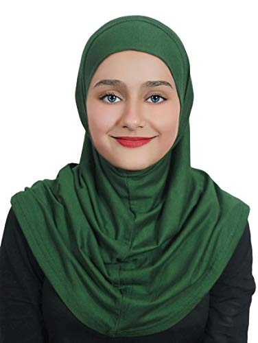 AL AMIRA Girl's Hijab Cotton 1 piece Amira Headscarf Cotton one Pcs Hijab (Green)