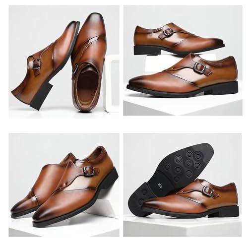 SANNAX Monk Strap Men’s Dress Loafer Shoes Plain Toe Classic Oxfords Shoes for Formal Business Wedding3