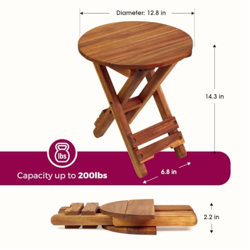 Daxuly SMALL PATIO TABLE Outdoor Folding Side Table, Portable Side Table, Small Side Table, Accent Table, Small Coffee End Table, Wood Table Top thumb #2