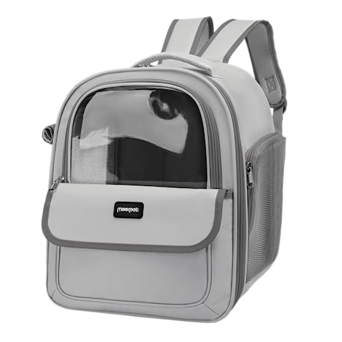 PETCUTE Cat Backpack Carrier,Foldable Pet Carrier Backpack for Cats Small Dogs Puppy with Soft Fleece Mat and Built-in Safety Belt,Transparent Spacious Cat Carrier Rucksack with Great Ventilation