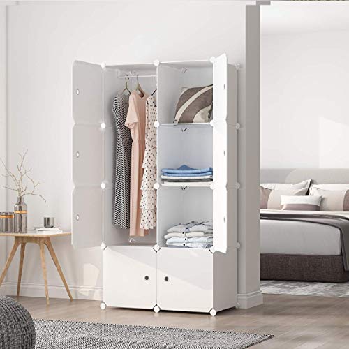 MAGINELS Portable Closet Clothes Wardrobe 14\"x18\" Depth Bedroom Armoire Modular Storage Organizer with Doors, 8 Cubes