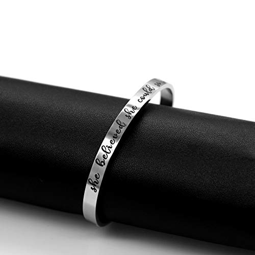 Image of Uloveido Stainless Steel Inspirational Bracelets for Women Engraved Personalized Mantra Initial Motivational Cuff Bangle Y460